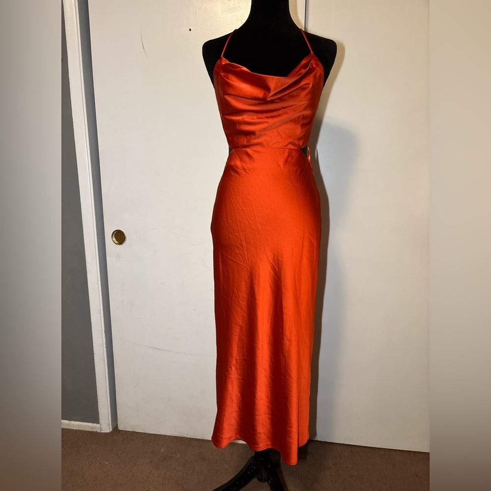 Runaway Orange open back midi Dress